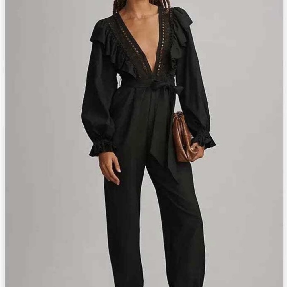 FARM Rio Black Lace Detail Jumpsuit